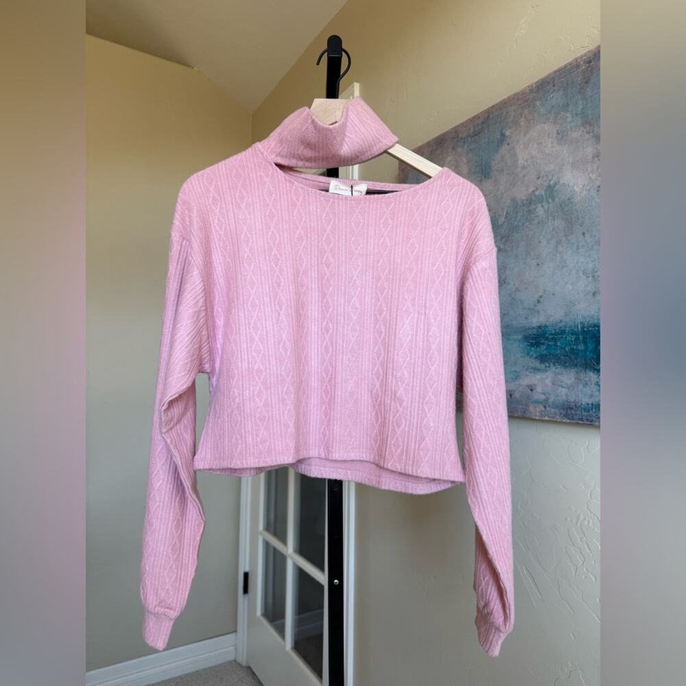 New Beach Bunny Wyatt Cropped Cut Out High Collar Pink Knit Sweater Medium